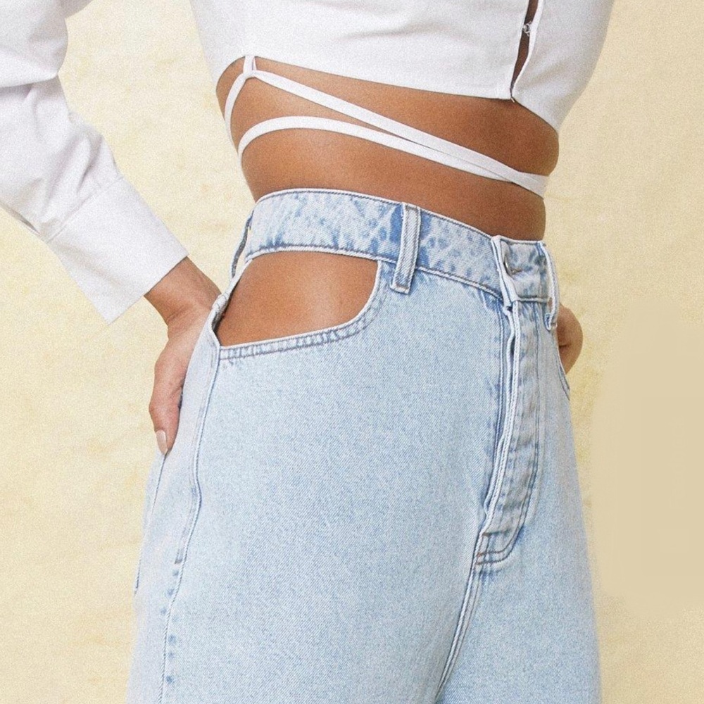 NASTY Gal Cut Out Split Hem Wide Leg Jeans